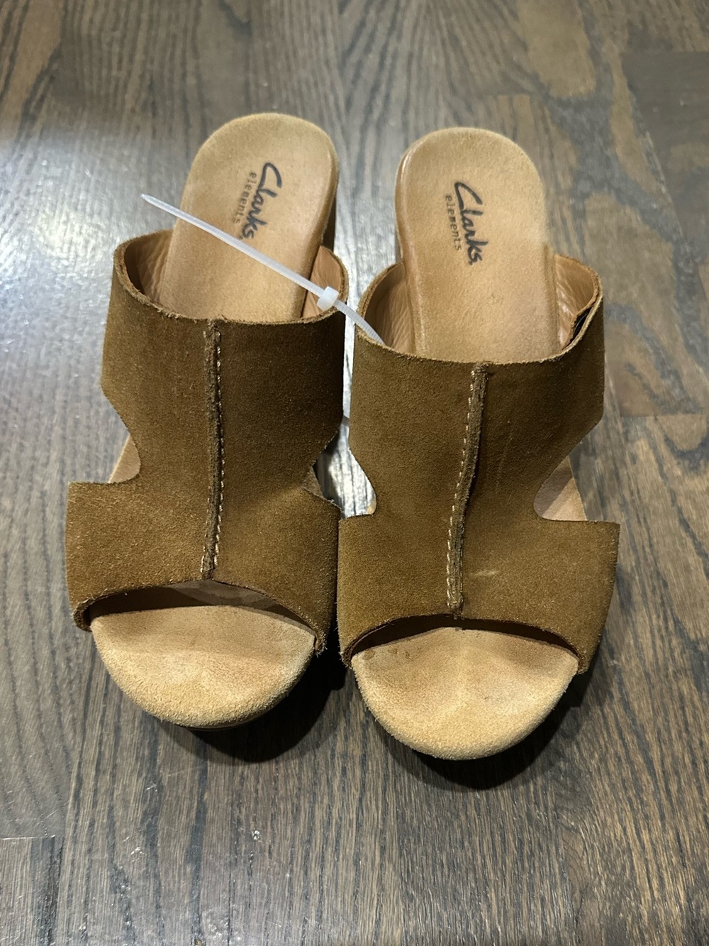 Clarks Tan Suede Open-Toe Slide Mules